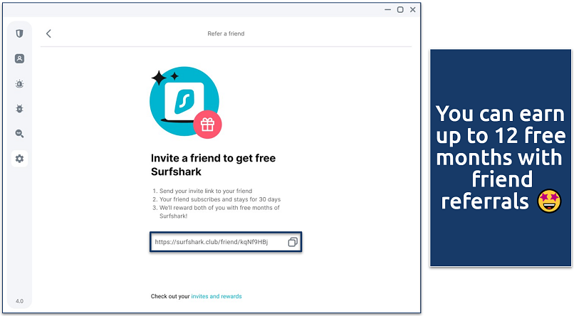 Screenshot of Surfshark's referral program