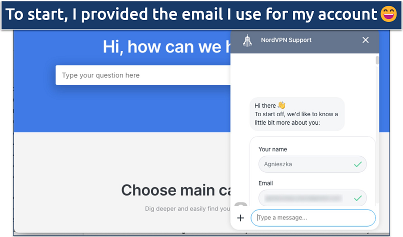 Screenshot of NordVPN's live chat box