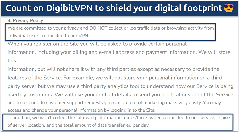 Screenshot showing DigibitVPN doesn't log sensitive information