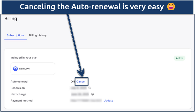 Screenshot of the personal dashboard in the NordVPN app