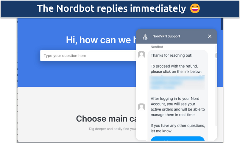 Screenshot of the NordVPN live chat while initiating the refund