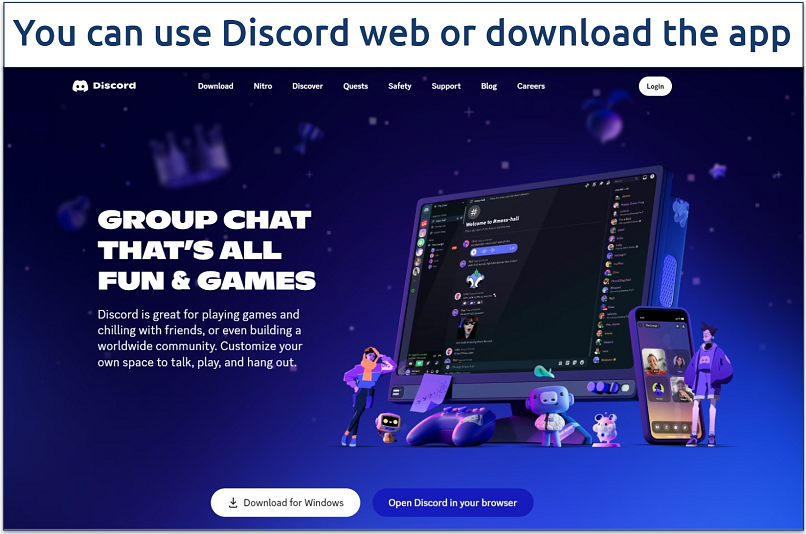 Screenshot showing the Discord homepage