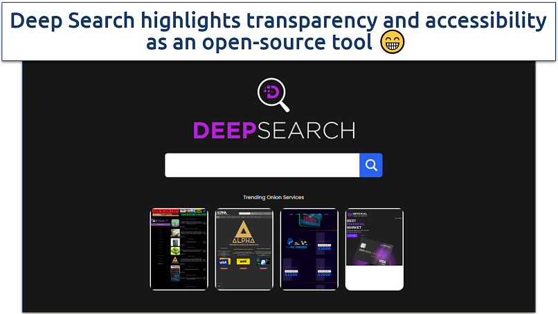 Screenshot of the Deep Search search engine