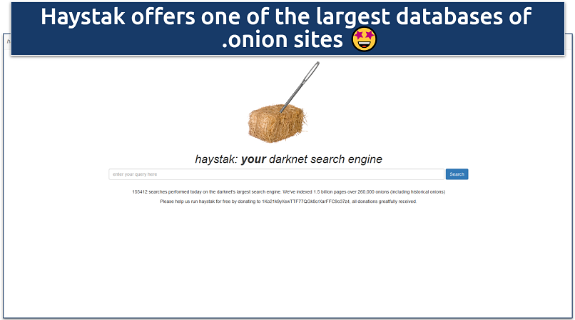  Screenshot of the Haystack search engine