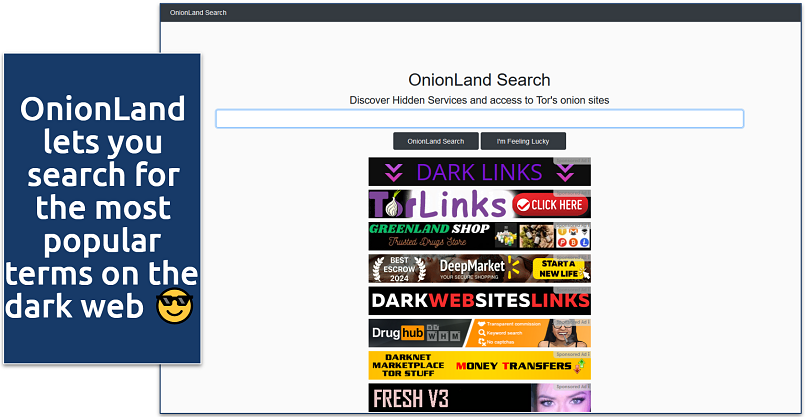 Screenshot of the OnionLand Search search engine