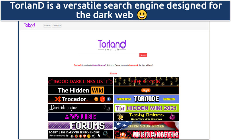 Screenshot of the TorLanD search engine