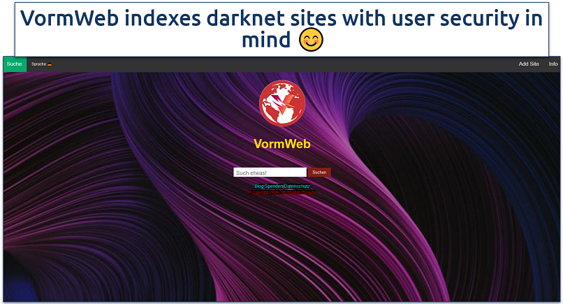 Screenshot of the VormWeb search engine