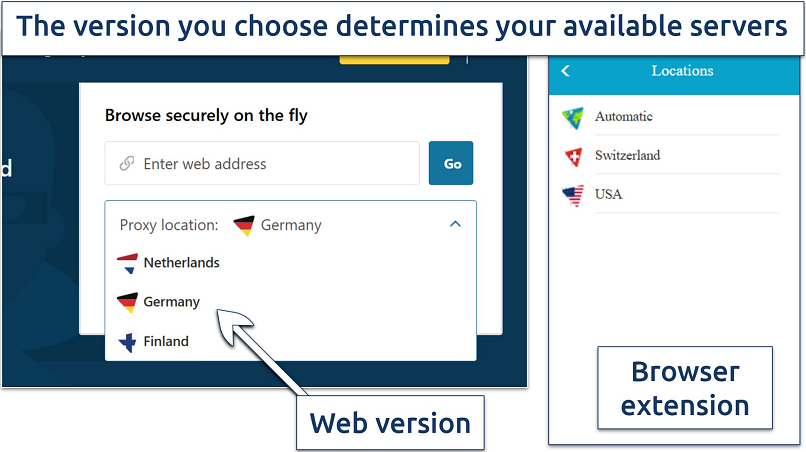 Image showing hide.me proxy servers available on its website and those accessible through its browser extensions