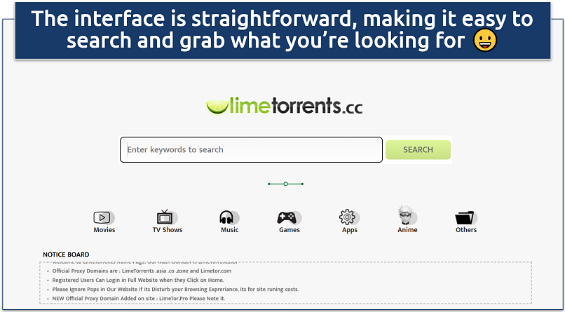 Screenshot of LimeTorrents