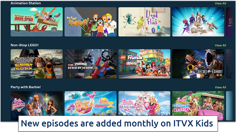 Screenshot of ITVX cartoon categories