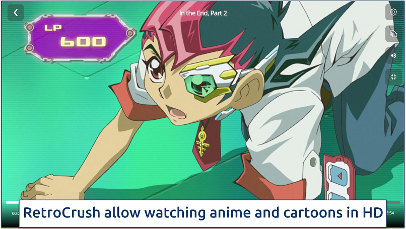 Screenshot of a Yu-Gi-Oh! episode on RetroCrush