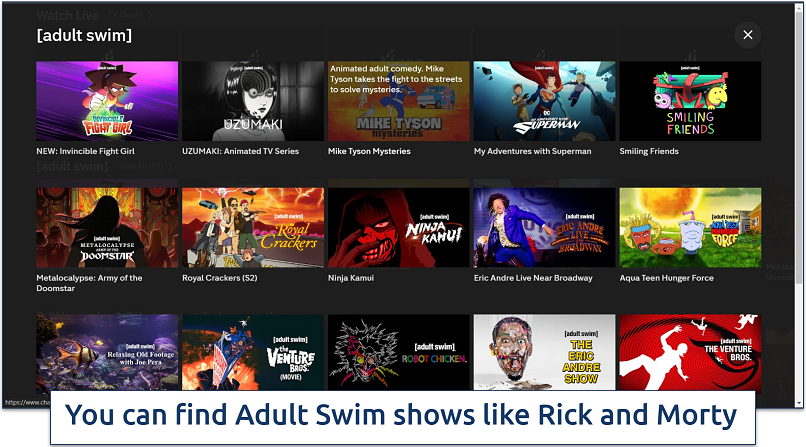 Screenshot of the Adult Swim section on Channel 4