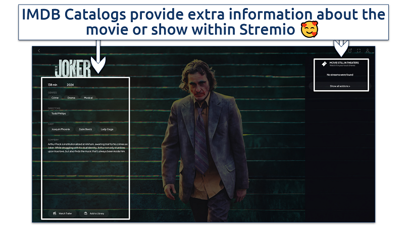 A screenshot showing IMDB adding movie information to Stremio's user interface