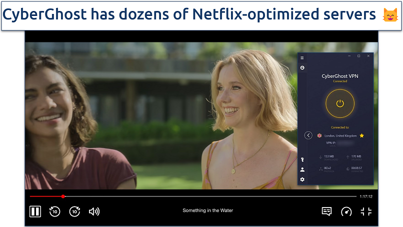 Screenshot of Something in the Water streaming on Netflix UK with CyberGhost connected