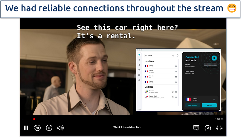 Screenshot of Think Like a Man Too streaming on Netflix France with Surfshark connected