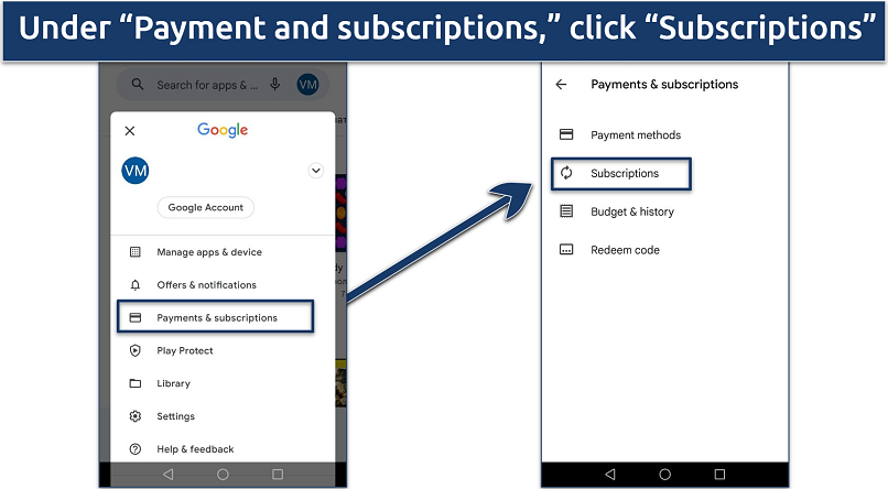 Screenshot showing how to cancel ExpressVPN on Android