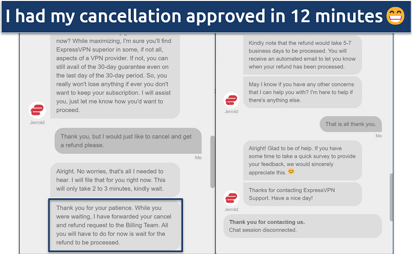 Screenshot of a chat regarding refund approval