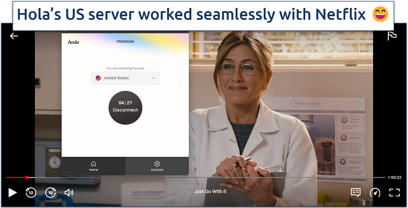 Screenshot of Netflix US streaming with Hola VPN connected