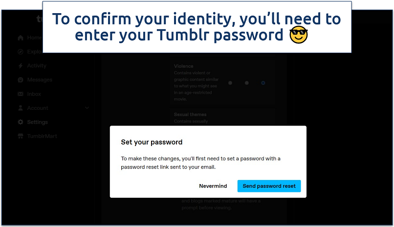 Screenshot of Tumblr password reset