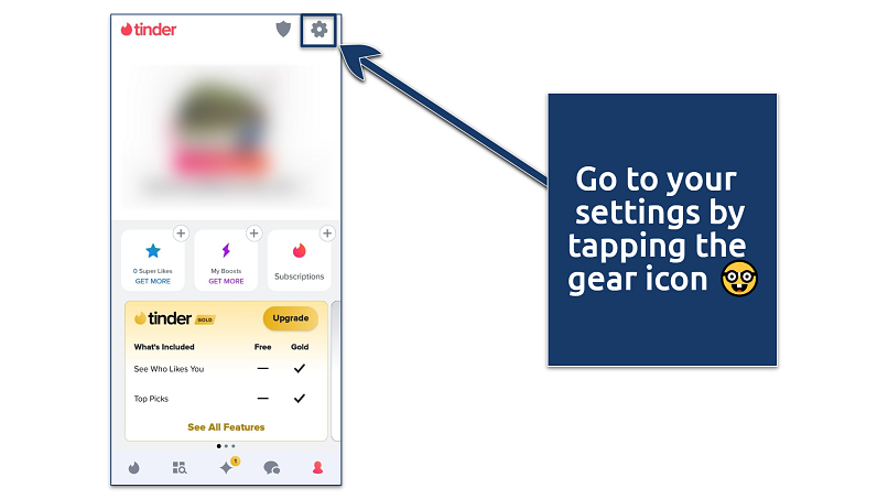 Screenshot of Tinder gear icon