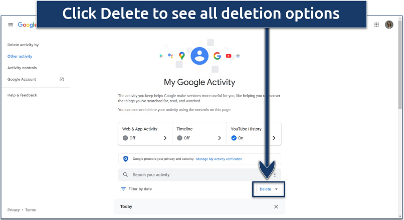 Screenshot of Google My Activity main page
