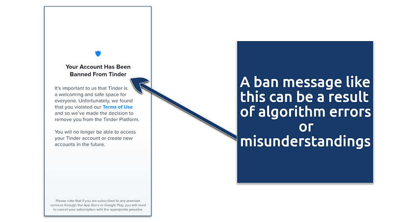 Screenshot of Tinder Account ban message