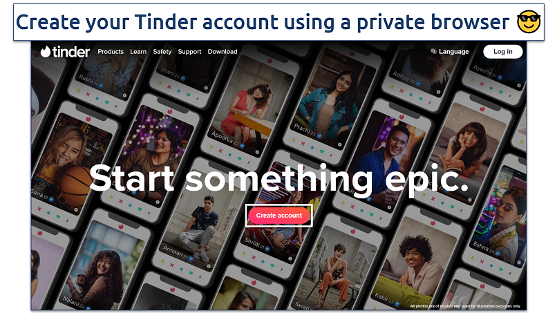 Screenshot of creating a new Tinder account