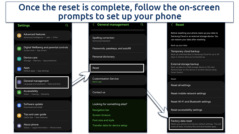 Screenshot of Android factory reset