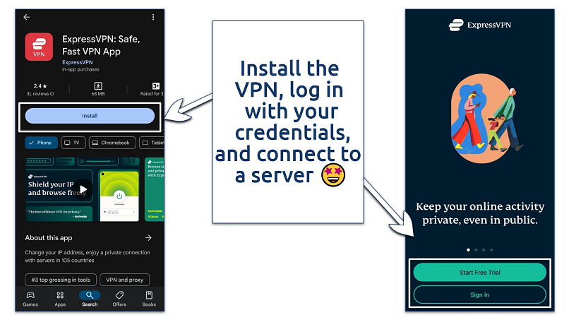 Screenshot of ExpressVPN installation and setup