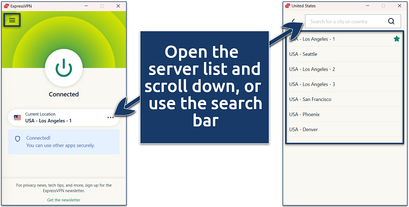 Screenshot of the ExpressVPN Windows app showing its Windows servers