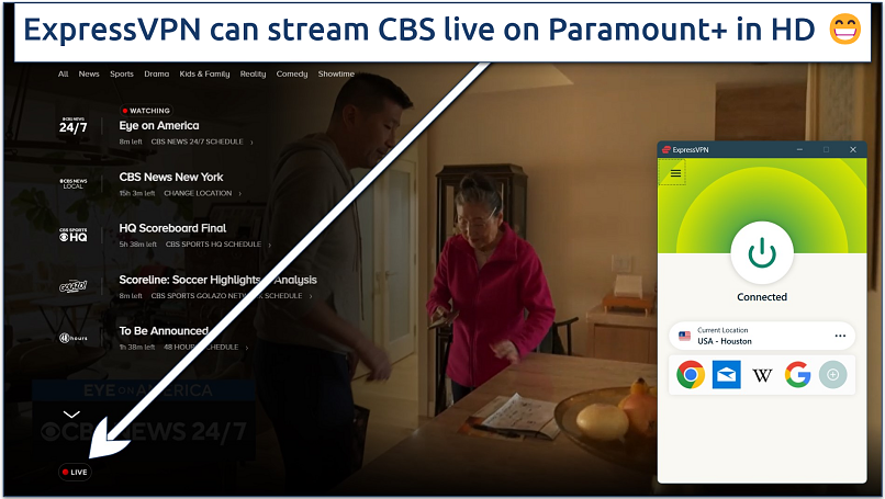 Screenshots of Paramount Plus live streaming section