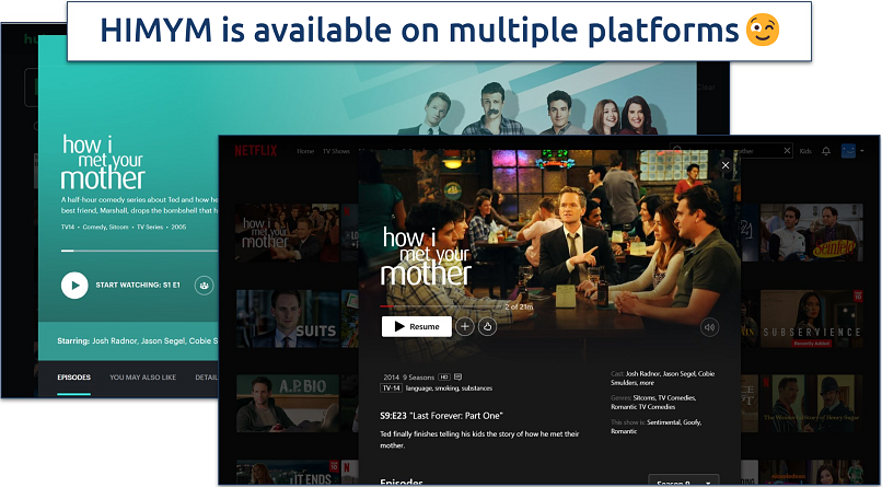 Screenshots of HIMYM on Netflix and Hulu