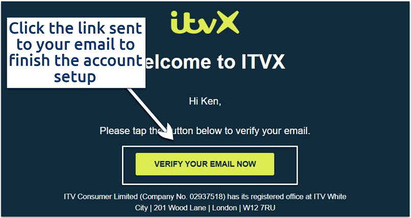 A screenshot showing the image of the ITVX verification link