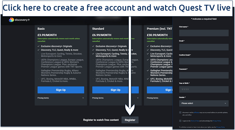 Screenshot of Discovery+ subscription options