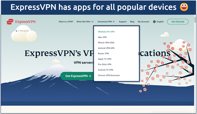 Screenshot of the ExpressVPN website homepage