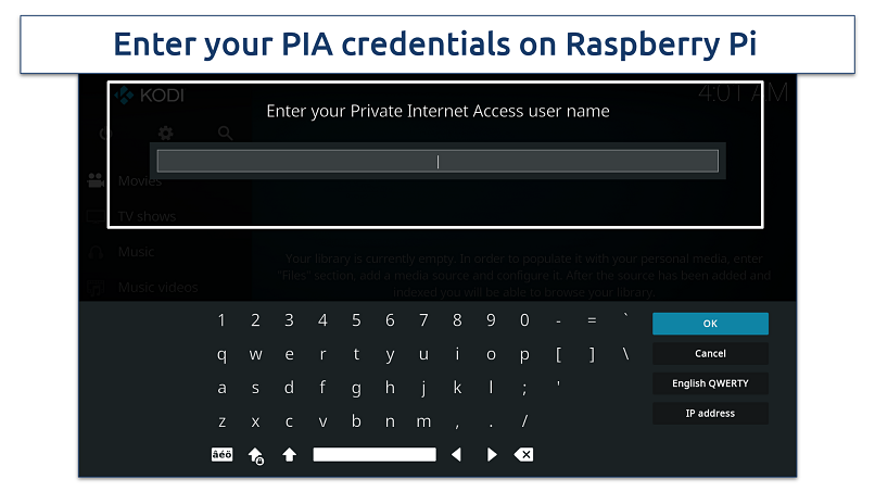 Screenshot of connecting PIA to VPN Manager plugin