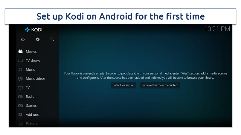 Screenshot of the Kodi app