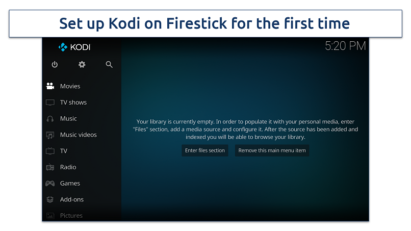 Screenshot of the Kodi app on Firestick