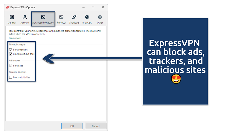 Screenshot of the ExpressVPN Advanced Protection