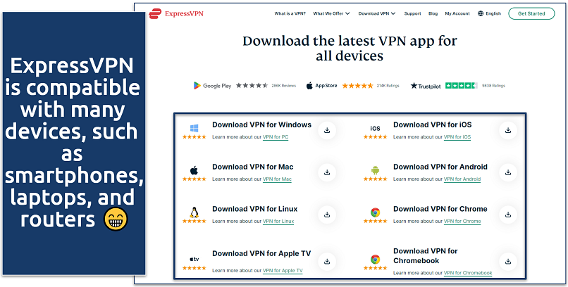 Screenshot of ExpressVPN download page