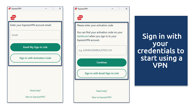Screenshot of ExpressVPN sign-in window