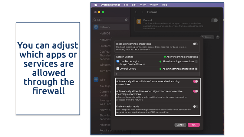 Screenshot of Firewall options on macOS