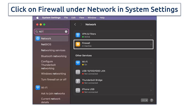 Screenshot of Network tab in System Settings