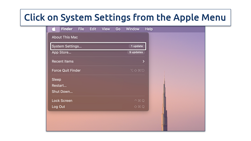 Screenshot of Apple menu on macOS