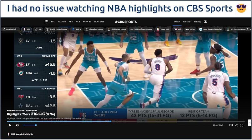 Screenshot of the CBS Sports page showing NBA highlights