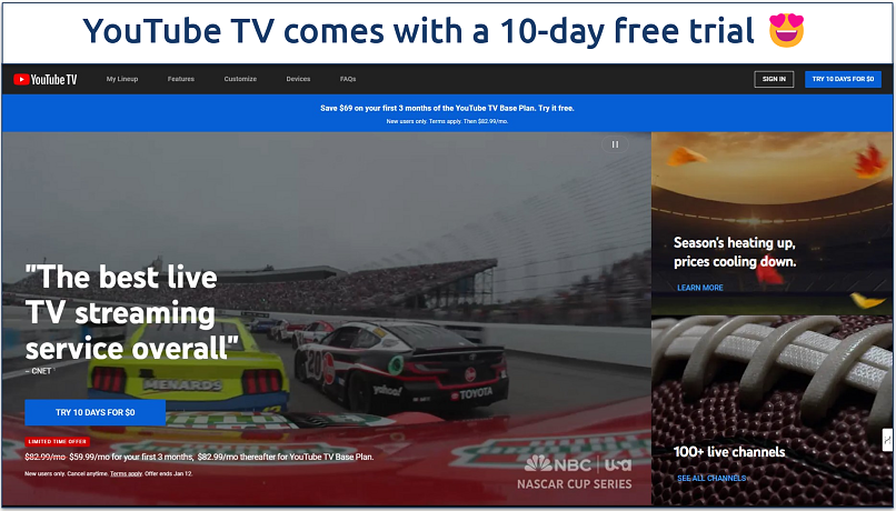 Screenshot showing the Youtube Tv sign-up page