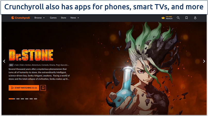 Screenshot showing the main interface of the Crunchyroll website