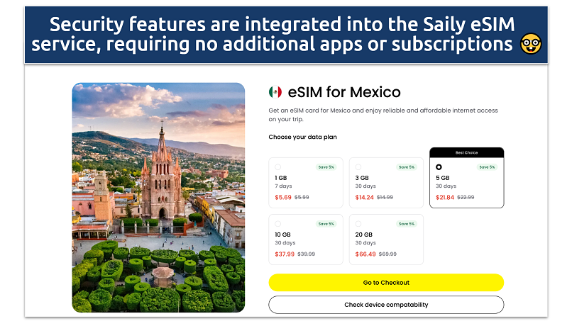 Screenshot showing the Saily Mexico eSIM plans