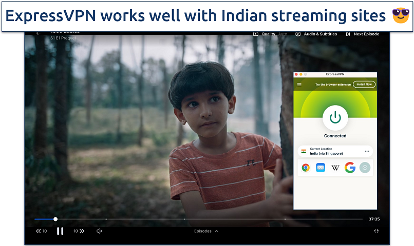 Screenshot of 1000 Babies streaming on Hotstar with ExpressVPN connected