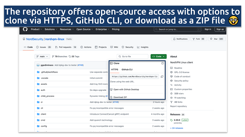 Screenshot of the GitHub page for PIA, showcasing its open-source software